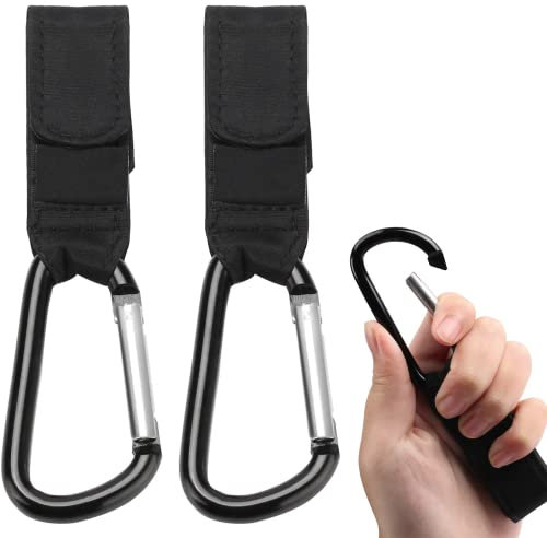 Baby Bag Clips Buggies Clips - Hook Your Shopping & Bags Safely on Your Pushchair or Stroller Clips. Pushchairs Clip Black, 2 Pack