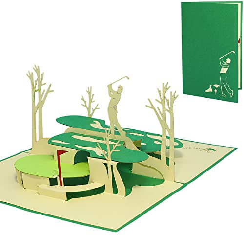 LINPOPUP®, LIN17596, Pop Up Geburtstagskarte, POP UP 3D Karte Golf, Grußkarten Golf, Golfkarten, Geburtstagskarten Gutschein Golftour Einladungskarten Jubiläumsfeier, Golf, N350