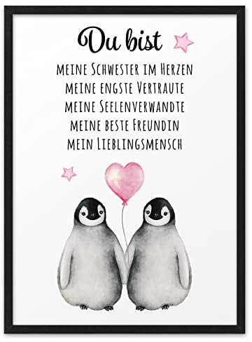 PINGUIN BESTE FREUNDIN | ABOUKI Kunstdruck | Beste Freundin Geschenke Geburtstag Geschenke für Freundin Geschenk beste Freundinnen Freundin Geschenk Freundschaft | Optional Personalisiert