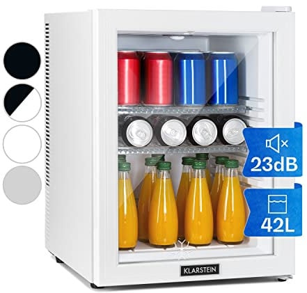 Klarstein Kühlschrank, Mini Kühlschrank mit Glastüre, Mini-Kühlschrank für Getränke, Snacks & Kosmetik, Kühlschrank Klein & Leise, Verstellbare Ablagen, Kleiner Skincare Kühlschrank 12-18°C, 42L