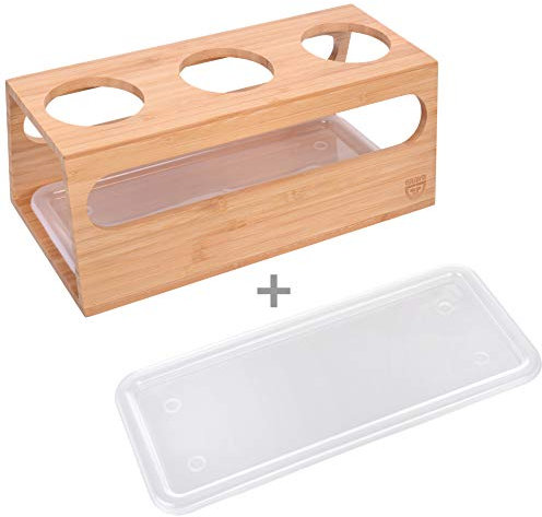GRÄWE Bambushalter Glasflaschen-Halter für 3 Flaschen, mit Ersatz-Auffangschale