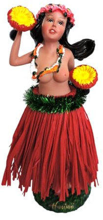 Hang Loose Aloha Wackel Hula Mädchen Figur Hawaii Hula Doll (16cm) Natur Bastrock Dashboard Doll