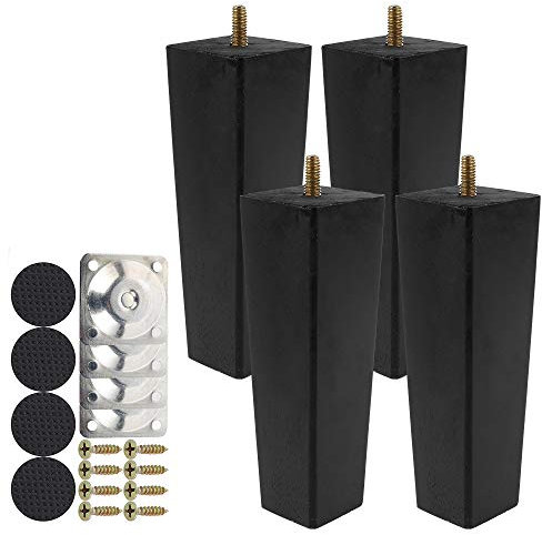 Jetcloud Lot de 4 pieds de meubles en bois pour canapé, commode et ottomane - Hauteur : 15 cm - Noir