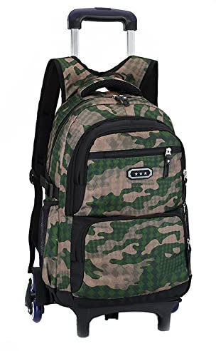 BOZONLI Trolley Rucksack Schulrucksack Trolley Schultrolley 6 Räder Schulranzen Jungen Trolley Schultasche Rucksack mit Rollen (Armeegrün)
