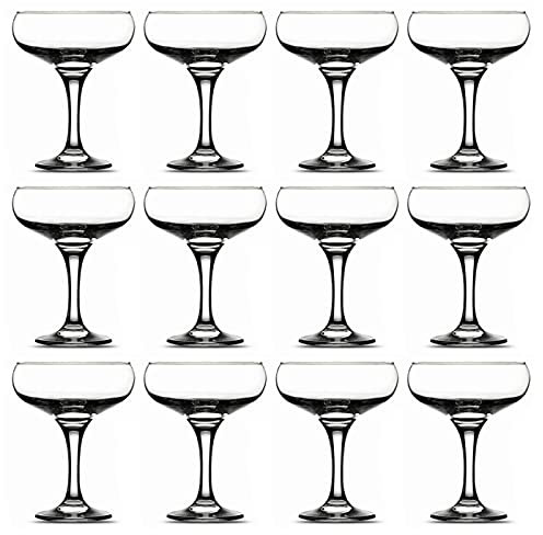 Tradineur - Pack de 12 Copas Misket - Capacidad 23,5 cl (8 oz) - Vasos Vidrio Champagne Celebraciones, Fiestas - Aptas para lavavajillas - Ø 9,5 x 13,5 cm