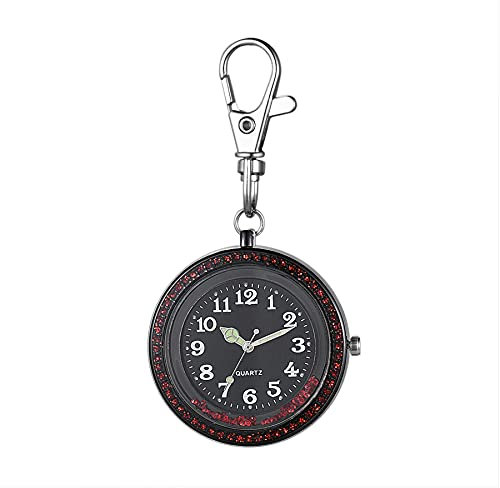 JewelryWe Taschenuhr mit Karabiner Schlüsselanhänger Quarz Analog Uhr Leuchtende Quarzuhr für Ärzte Krankenschwestern Sanitäter Köche Rot
