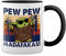 Pew Pew Madafakas Yoda with Gun Vintage Weiße Tasse Mug mit schwarzen Felgen & Griff