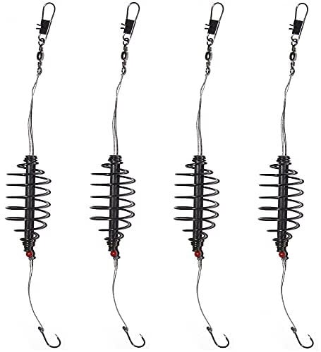 4pcs Carp Fishing Feeder 5g Steel Spring, Rig Fishing Hook #6, Coarse Bait Fishing Tackle