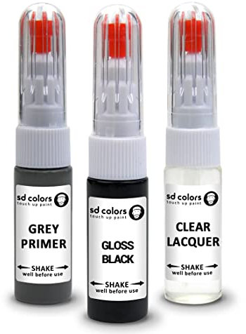 SD COLORS GLOSS BLACK ALLOY WHEEL New Touch Up Paint Pen REPAIR KIT 7ML SCRATCH CHIP BRUSH REPAIR (PAINT+LACQUER+PRIMER)