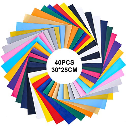 JOSPL 40 Hojas de Vinilo de Transferencia de Calor, Hojas de Vinilo Adhesivo 19 Colores 30 X 25 CM Hojas de Adhesivo para DIY Iron on Fabrics Camisetas Sombreros