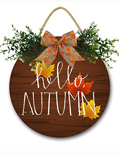 Muroanmi Ghirlanda autunnale per porta d'ingresso, con scritta Hello Welcome, per porta d'ingresso, Autunno, Ghirlanda autunnale, decorazione da parete in legno, 30,5 x 30,5 cm (rustica)