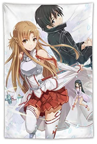 XUYANG Sword Art Online Poster, Anime, Sao Kirito Asuna, Polyester, Wandteppich, Kunstdruck, moderne Familienschlafzimmer-Dekoration, Wandteppich, 101,6 x 152,4 cm