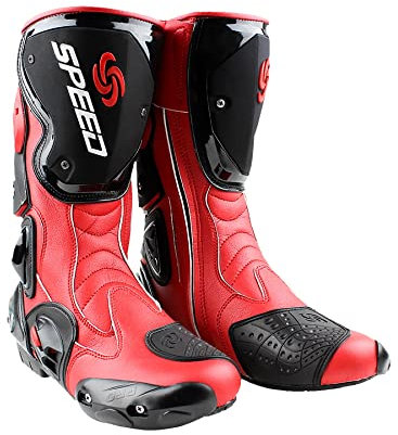 Msport Stivali Moto da Pista Racing Stivali Motocross Professionale Antiscivolo Traspirante Impermeabile - 40EU Rosso