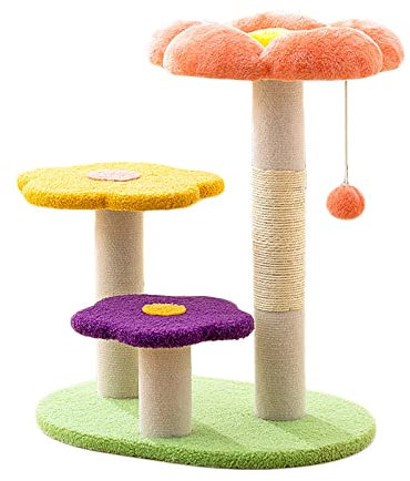 SHIBOHAN Arbre à Chat 57 cm, Tour d'escalade en Forme de Fleur, Arbre à Chat Multicolore avec Balle Jouet pour Chaton, Chaton, Orange