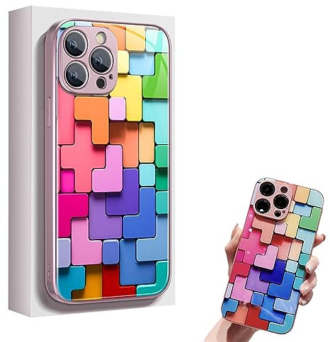 Georcep Flat 3D Square Pattern Glass Case Cover Compatible with iPhone (B-Pink,for iPhone12 pro Max)