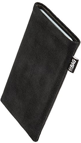 fitBAG Classic Schwarz Handytasche für Apple iPhone 15 Pro Max Tasche aus original Alcantara mit Microfaserinnenfutter | Hülle mit Reinigungsfunktion | Made in Germany