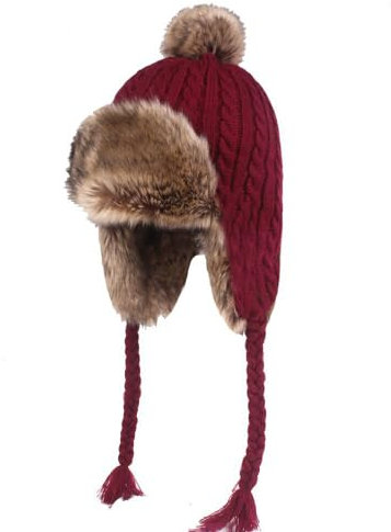 QICHEN Damen Winter Mütze Fliegermütze Trapper Warm Fellmütze Ohrschutzkappe mit Bommeln (DE/NL/SE/PL, Numerisch, 56, 59, Rot)