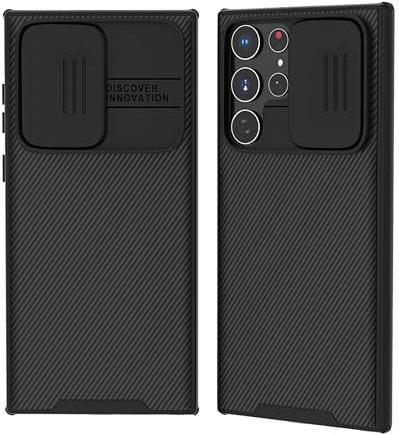 XTCASE für Samsung Galaxy S24 Ultra Hülle Kameraschutz Handyhülle - Kamera Schutz mit Schieber, Premium Hybrid PC + TPU rutschfest Stoßfest Kratzfest Schutzhülle - Schwarz