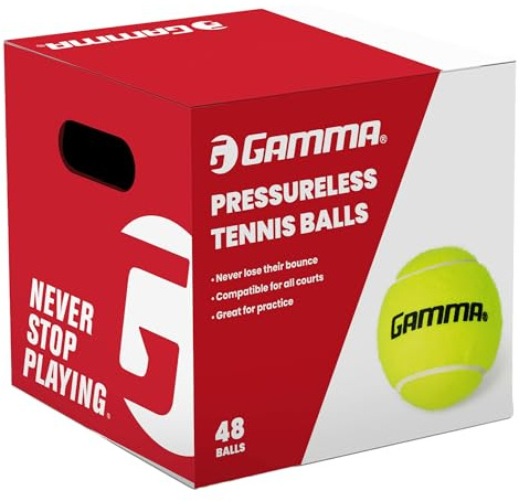 Gamma Pressureless Tennis Balls for Tennis Practice and Lessons, Longer-Term Durability and More Bounce Than Standard Tennis Balls, Yellow, Box of 48