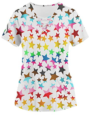 Tee Shirt Grande Taille Femme, Tunique Infirmière Blouse Aide Soignante, T-Shirt à Manches Courtes, Blouse Médicale, Chemisier et Hauts à Col V (Yellow, 5XL)