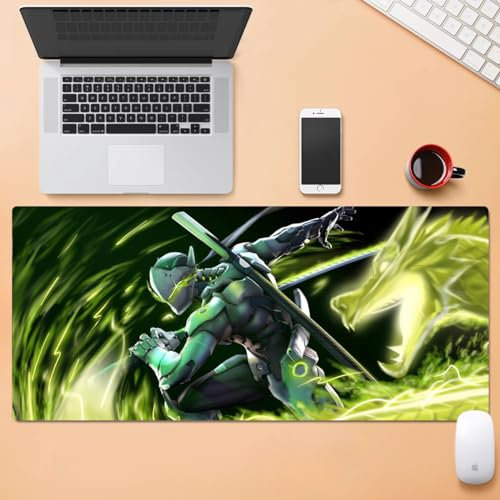 GeRRiT Overwatch Grand tapis de souris de jeu XXL avec base en caoutchouc naturel antidérapant durable, tapis de clavier lisse et imperméable pour joueur, bureau et maison (Genji Shimada)