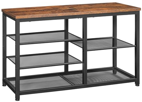 HOOBRO Shoe Bench with Seat, 5-Tier Shoe Rack Bench, Shoe Storage Organizer, 80 cm Shoe Storage Bench for Entryway, Hallway, Space Saving, Rustic Brown and Black EBF36HX01