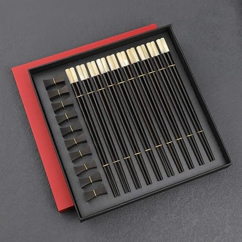 JITEM Palillos de Concha Luminosa de ébano, Palillos Reutilizables, Palillos con Soporte para Palillos, Palillos con Incrustaciones de Concha, Lavables a máquina(Color:Ten Pairs)