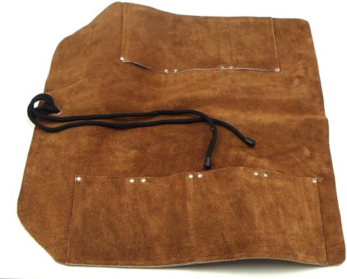 7-Pocket Suede Leather Tool Roll Up Bag - Leather Tool Organizer for Wood Carving Tools. Chisel Roll Bag for Medium to Large Sized Woodworking Tools - Knife Roll Bag for Kitchen Knives and Utensils