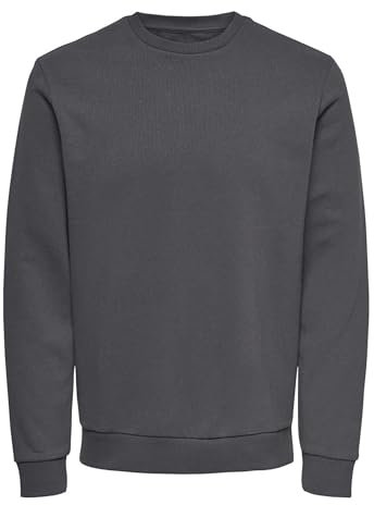 Herren O&S Basic Sweatshirt Regular Fit Pullover Langarm Jumper Sweater Shirt ohne Kapuze ONSCERES, Farben:Grau-3, Größe:M