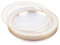 MATANA 100 Premium Clear Hard Plastic Dinner Plates with Hammered Gold Rim, 26cm / 10 Inch - Elegant & Reusable Party Plates for Weddings, Birthdays, Picnic, BBQ, Parties