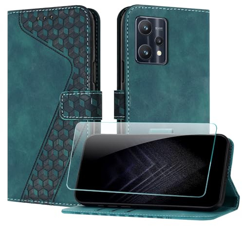 JayModCase Handyhülle für Oppo Realme 9 Pro 5G / Realme 9 5G mit Schutzfolie, Flip Wallet PU Leder Realme 9 5G hülle [Kartenfach] [Magnet] [Ständer] 360 Stoßfeste Schutzhülle - Grün