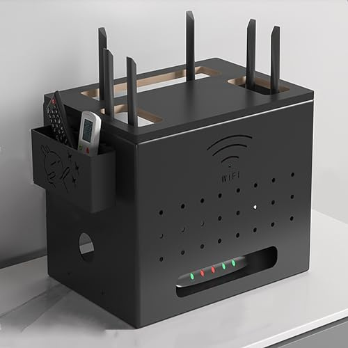 FQWYNMZ WiFi Router Desktop Storage Box, Power Router Fences Standing Shelf Units, WiFi Cabinet to Hide Router and Modem, Metal Cable Management Hider Box with Remote Control Storage Box (Color : Sva