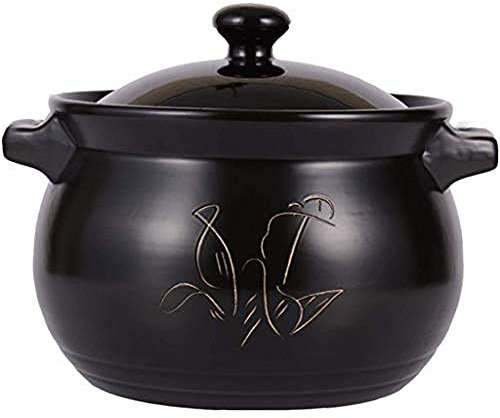 CRBUDY Cute casserole ceramic pot heat-resistant household soup pot cooking pot milk pot ceramic pot-Black||10L (White 10L) (Black 15L) (Black 10L)