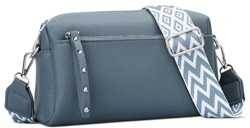 KKXIU Crossbody Bag Damen, veganes Leder Handtasche Damen mit Abnehmbarem Schultergurt Kleine Umhängetasche Damen Breiter Gurt (blau)