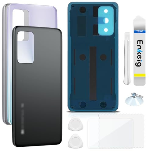 Enkeig Vitre arrière Remplacement pour Xiaomi Mi 10T/10T Pro 5G Couvercle Batterie avec Kit Réparation (Noir)