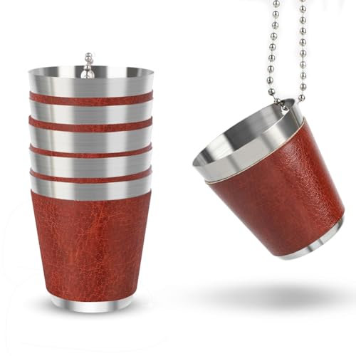Ghnbajzls Pack of 6 Shot Cups Metal for Hanging Shot Glasses Stainless Steel with Chain Shot Glass 30ml Shot Cup for Parties,A