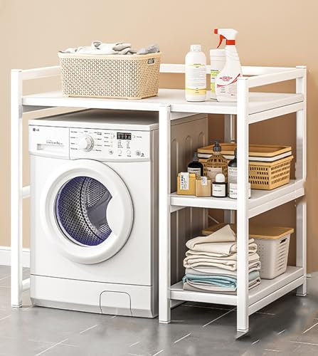 Generisch Metall-Lagerregal für Waschmaschinen, praktisches Lagerregal für Waschmaschine und Trockner, multifunktionales, platzsparendes Lagerregal für Zuhause, geeignet für Balkon, Küche, Badezimmer