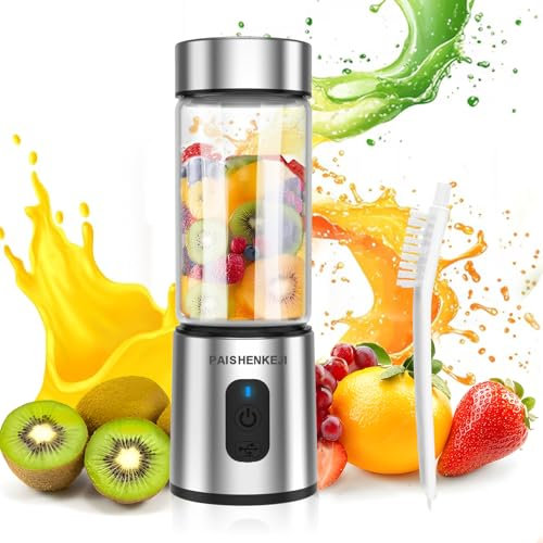 Portable Mini Smoothie Blender: USB Rechargeable 4000mAh, Portable Juicer with 6 Upgraded Blades for Gym, Office, Home, Travel