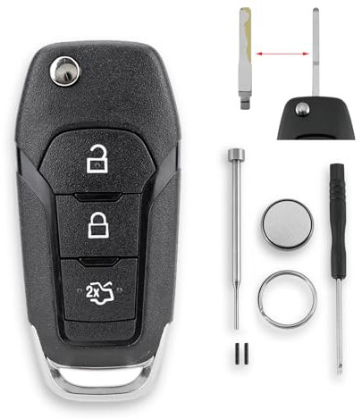 For Ford Fiesta Focus Galaxy Mustang S-Max KA Mondeo Puma Transit/Tourneo Connect Courier Custom Key Fob 3 Buttons Car Key Fob Case Shell Battery CR2032 Pin Removal Tool
