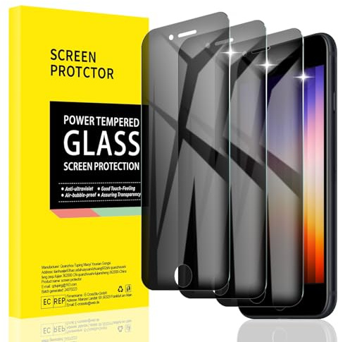 AKLPP [3 Pack] Privacy Screen Protector for iPhone 6/6S/7/8/SE3/SE2020/SE2022, Anti-Spy Tempered Glass Film Accessories, Private Protection, Anti-Scratch, Case-Friendly, Bubble Free