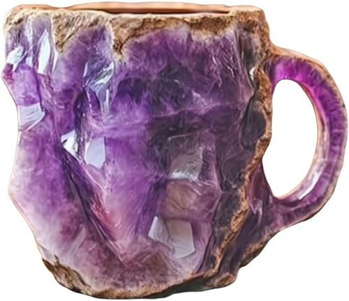 Figskey 3D Crystal Coffee Mug, Amethyst Decorative Mug - Mineral Crystal Gift for Home & Office (Purple)