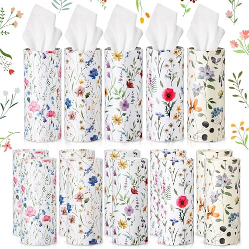 Cinnvoice 20 Pcs Car Tissues Cylinder with 3 Ply Facial Tissues Bulk Round Tissue Boxes Tubes Car Tissue Holders Travel Tissue for Car Cup Holder Home Bathroom Office Car Accessories (Spring)