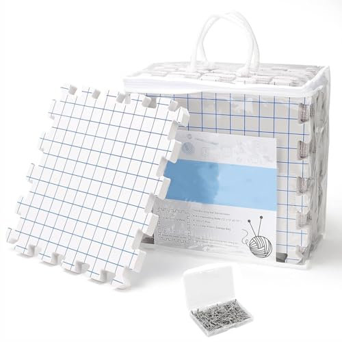 Spannmatten Stricken,Blocking Matte,Blocking Mats For Knitting,9 PCS,30x30 cm,Spannmatten Für Handarbeiten,Spannmatten,100 t-Stiche,Beidseitig Bedruckt,Inklusive Aufbewahrungstasche,Für Bastel-,Häkel