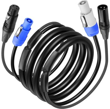 CERRXIAN 6.6 FT PowerCon und DMX Verlängerungskabel, 13AWG AC Power DMX 3Pin XLR Signal Combo Kabel für Bühnenbeleuchtung, Konzerte, Events