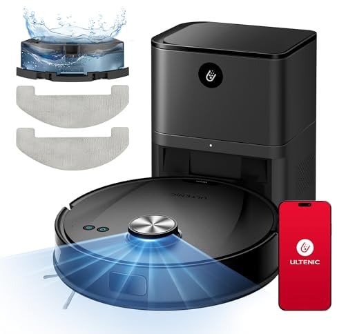 Ultenic Aspirateur Robot, Navigation LiDAR, Robot Aspirateur Laveur Mince, Silencieux - Idéal pour Poils d’Animaux, Cheveux, Poussière et Moquettes
