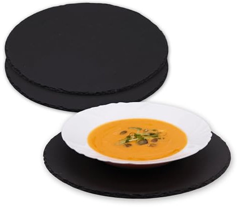 LAUBLUST 2er-Set Schieferplatten Rund 30 cm - Zwei Steinplatten für viele Speisen - Servierplatte | Pizzateller - Wurst-Platte | Sushi-Teller | Käse-Platte, Dessert-Teller & Untersetzer für Vorspeisen