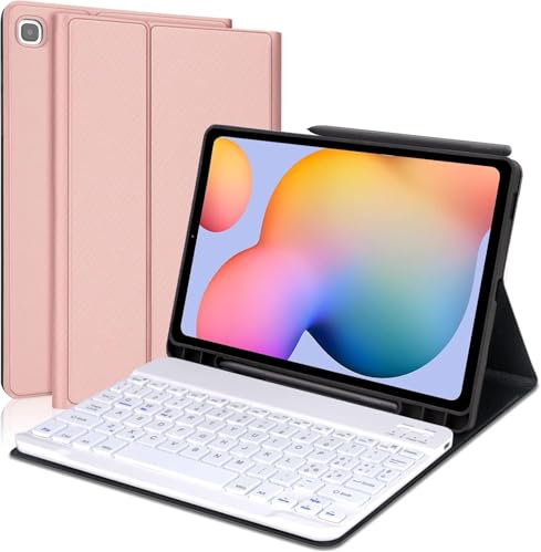 Funda teclado para Samsung Galaxy Tab S6 Lite 2020 10,4 - Smart Cover admite Auto Wake/Sleep, teclado Bluetooth desmontable QWERTY italiano para Samsung Galaxy Tab S6 Lite 10,4, rosa claro