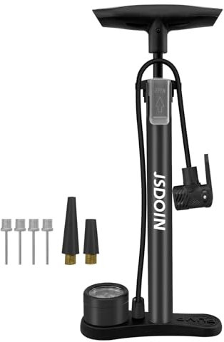 Jsdoin Bike Pump, High Performance Bicycle Floor Pump with Dual Presta and Schrader Valves, Bike Pumps with Pressure Gauge for Road Foot Bike, MTB, and Sports Balls (Black)