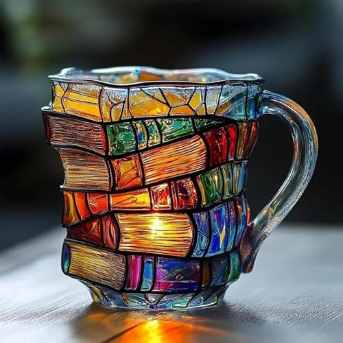 Generico Painted Book Mug, Tazza di Libri Dipinti, Books Stack Shaped Coffee Cup, Novelty Coffee Mugs 3D Painted Books, Tazza da Scaffale per Biblioteca, per Gli Amanti della Letteratura