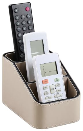NICLNGSH Fernbedienungshalter aus PU-Leder, kleiner Schreibtisch-Organizer, Bürobedarf, Nachttisch-Caddy für Nachttisch, Beistelltisch, Couch, Stift-Fernbedienungs-Organizer mit 3 Fächern (Beige)